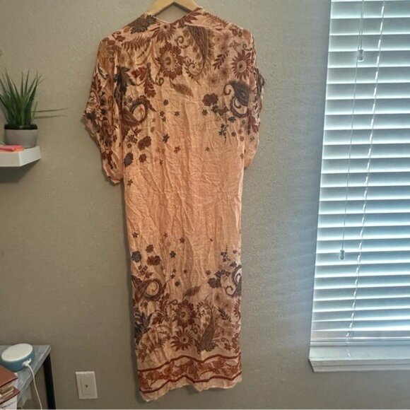 Wonderly Boho Viscose Swim Cover-Up One Size Peach Floral Paisley Kimono Chic - Picture 2 of 11
